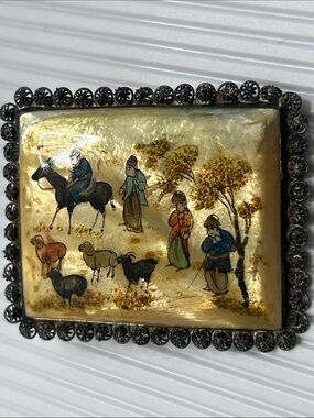 Vintage Persian miniature story brooch